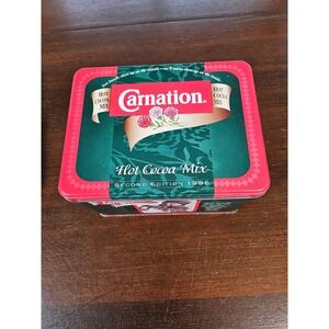 Carnation Hot Cocoa Mix Tin Vintage 1996 Second Edition Green Red Collectible